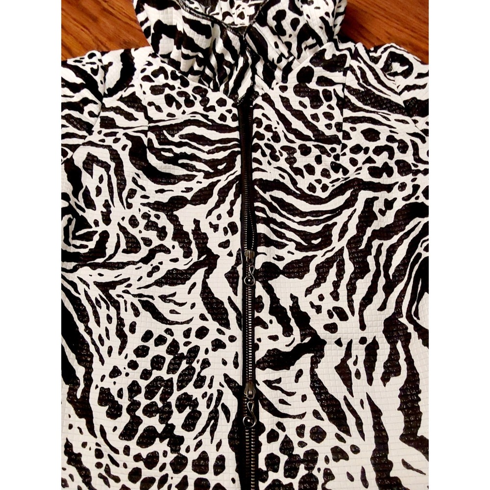 Samuel Dong Womens Zebra Animal Print Ruffle Collar Jacket Black White Small - Picture 4 of 12